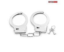 Серебристые наручники на сцепке с фигурными ключиками