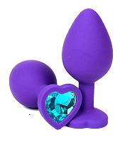 Анальная пробка "Vander" силикон, голубой кристалл, сердце S, Фиолетовый