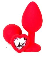 Анальная пробка "Vander" силикон, светло-розовый кристалл, сердце S, Красный