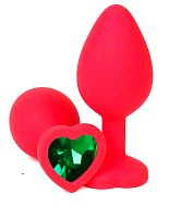 Анальная пробка "Vander" силикон, зеленый кристалл, сердце S, Красный