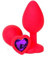 Анальная пробка "Vander" силикон, фиолетовый кристалл, сердце S, Красный