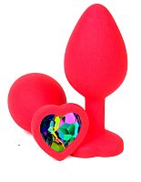 Анальная пробка "Vander" силикон, разноцветный кристалл, сердце S, Красный