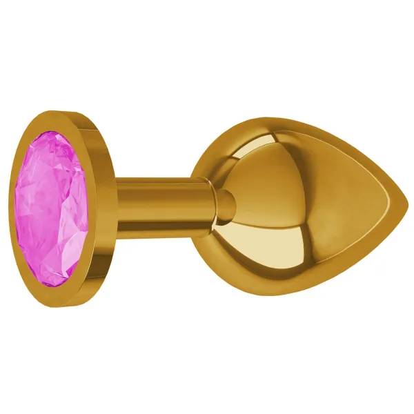 Анальная втулка Gold с розовым кристаллом маленькая /510-06 PINK-DD