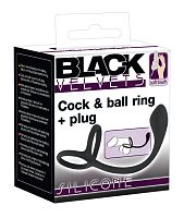 Эрекционное кольцо с утяжкой на мошонку + анальный плаг Black Velvets Cock & Ball Ring + Plug 532975