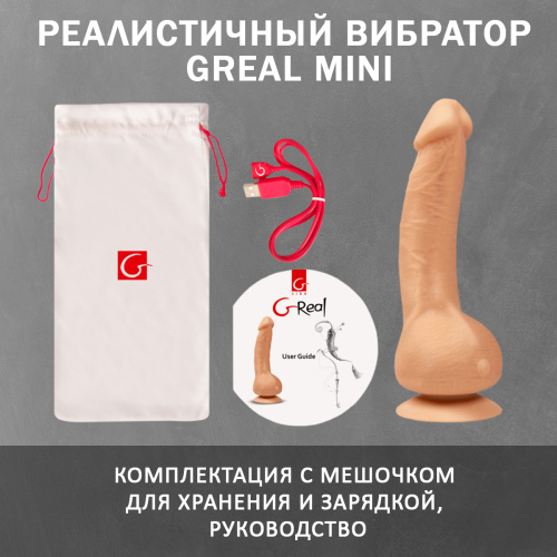 Gvibe Greal Mini - Мини-версия реалистичного вибратора из Bioskin, 18х3 см (телесный) фото 7