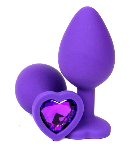 Анальная пробка "Vander" силикон, фиолетовый кристалл, сердце S, Фиолетовый