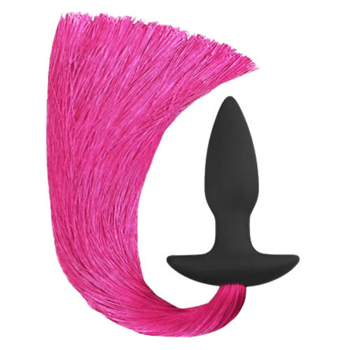 Анальная черно-розовая пробка с хвостом Silicone Anal Plug with Pony Tail  421001 LV RED
