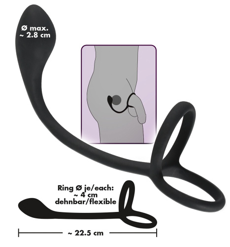 Эрекционное кольцо с утяжкой на мошонку + анальный плаг Black Velvets Cock & Ball Ring + Plug 532975 фото 4