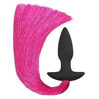 Анальная черно-розовая пробка с хвостом Silicone Anal Plug with Pony Tail  421001 LV RED