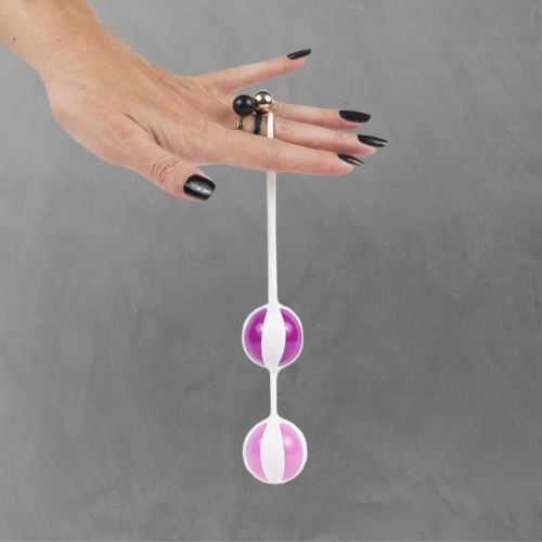 Вагинальные шарики "Geisha Balls 2", бело-розовые+лубрикант фото 5