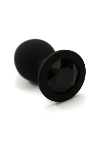 Черная анальная пробка из силикона с черным кристаллом KL-S007M