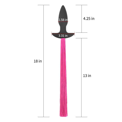 Анальная черно-розовая пробка с хвостом Silicone Anal Plug with Pony Tail  421001 LV RED фото 4