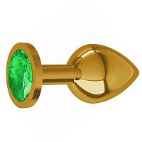 Анальная втулка Gold с зеленым кристаллом маленькая 