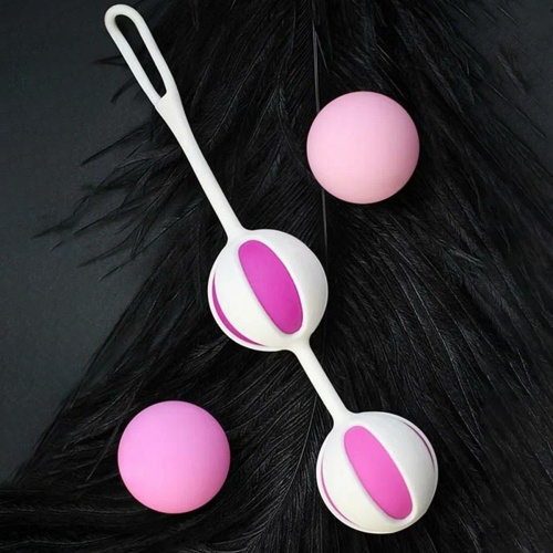 Вагинальные шарики "Geisha Balls 2", бело-розовые+лубрикант фото 8