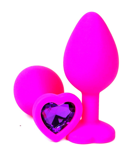 Анальная пробка "Vander" силикон, фиолетовый кристалл, сердце S, Розовый