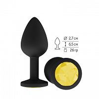 Анальная втулка силиконовая черная с желтым кристаллом /518-11 YELLOW-DD 
