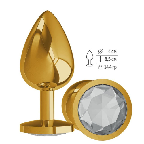 Анальная втулка Gold с прозрачным кристалом большая /530-01 WHITE-DD 
