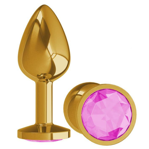 Анальная втулка Gold с розовым кристаллом маленькая /510-06 PINK-DD  фото 3