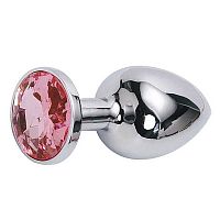 Мини-плаг из стали с розовым кристаллом Silver M 002 RY