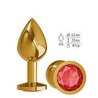 Анальная втулка Gold с красным кристаллом средняя /520-04 RED-DD 