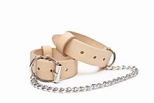 Наручники узкие из премиум кожи растительного дубления (бежевые, на цепи) VS-N-191O