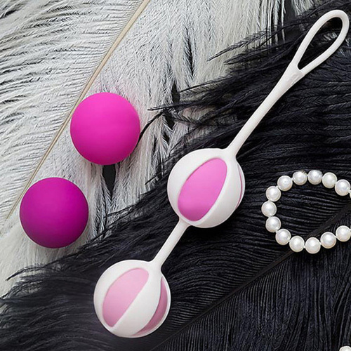 Вагинальные шарики "Geisha Balls 2", бело-розовые+лубрикант фото 7