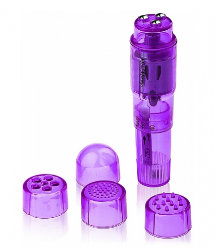 Мини-вибратор с колпачками-насадками, фиолетовый