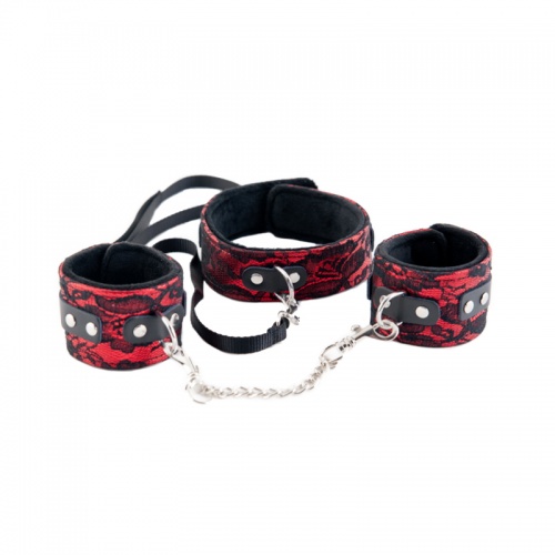 Кружевной набор красный: ошейник и наручники 716012 TF фото 2