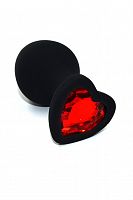 Черная анальная пробка из силикона с красным кристаллом в форме сердца (Medium) AP-S02-MR