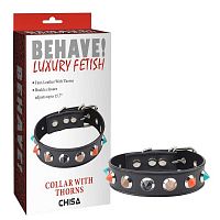 Ошейник с цветными шипиками Behave Collar with Thorns, черный