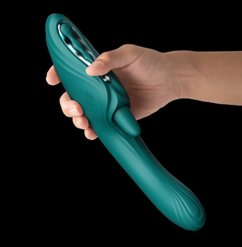 Вибратор Ares G-Spot Rabbit с функцией нагрева, изумрудный фото 3