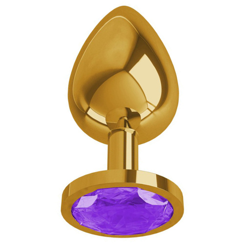 Анальная втулка Gold с Фиолетовым кристаллом большая /530-08 PURPLE-DD  фото 2