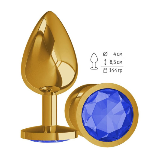 Анальная втулка Gold с Синим кристаллом большая /530-07 BLUE-DD 