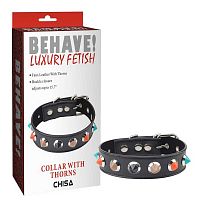 Ошейник с цветными шипиками Behave Collar with Thorns, черный