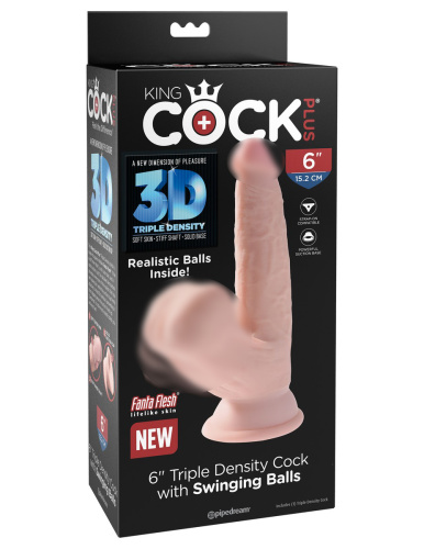 Фаллоимитатор на присоске King Cock Plus 6 Triple Density с подвижной мошонкой 5729-21 PD фото 4