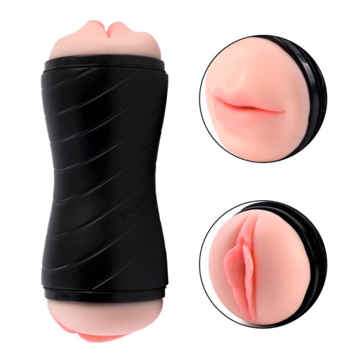 Двухсторонний мастурбатор вагина и ротик с язычком и мягкими зубками в тубе "Gina",  фото 2