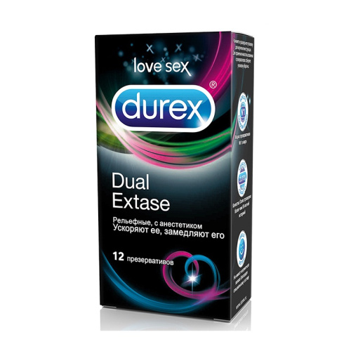 Дюрекс-12 Dual Extase рельефные с анестетиком презервативы