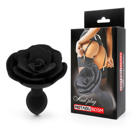 Черная гладкая анальная втулка-роза фото 2