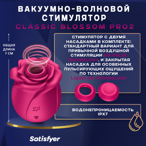 Вакуумно-волновой стимулятор с насадкой "жидкий воздух" Pro 2 Classic Blossom 65854 фото 3