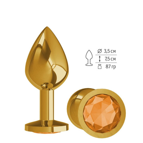 Анальная втулка Gold с оранжевым кристаллом средняя /520-10 ORANGE-DD 