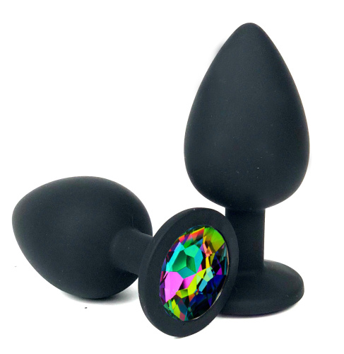 Анальная пробка "Vander" силикон, разноцветный кристалл S, Чёрный