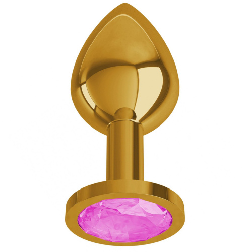 Анальная втулка Gold с розовым кристаллом маленькая /510-06 PINK-DD  фото 2