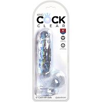 Прозрачный фаллоимитатор с мошонкой на присоске King Cock «6 Cock with Balls»