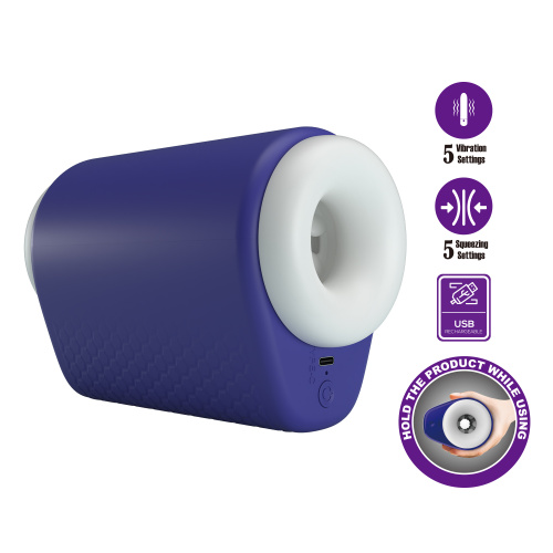 Автоматический вибромастурбатор c функцией сжатия, синий фото 3