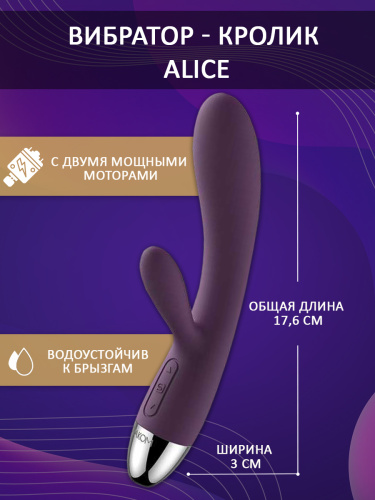 SVAKOM Вибратор силиконовый Alice с клиторальным стимулятором 17 см, фиолетовый фото 2