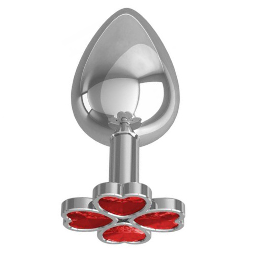 Большая анальная втулка Silver Клевер с красным кристаллом /539-04 RED-DD  фото 2